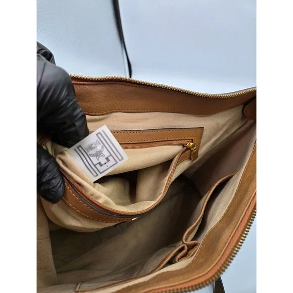 MCM Vintage Cognac Coated Canvas Leather Trimmed Shoulder Bag Tote Purse - Picture 8 of 12